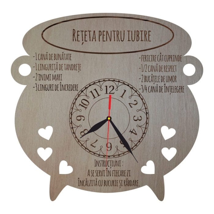 Ceas Personalizat Reteta Iubirii, Lemn, 40 cm, CU018 - imagine 1