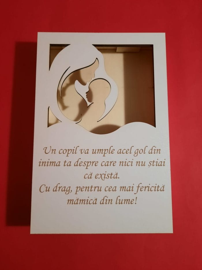 Cutii Aranjamente Licheni, Lemn, Alb, Mama si copilul, 20x30cm - imagine 3