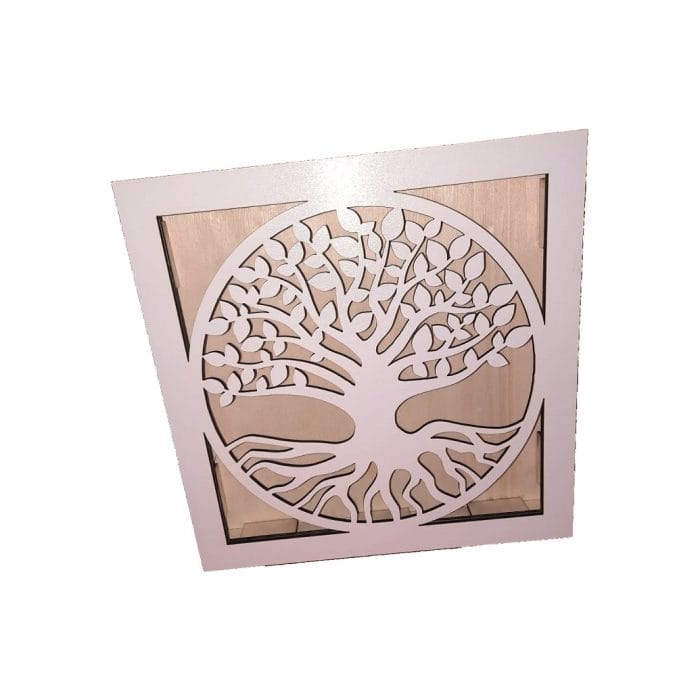 Cutii Aranjamente Licheni, Lemn, Alb, Copacul Vietii, CLU001 - imagine 1
