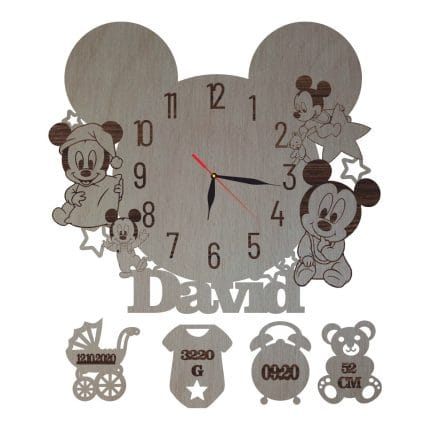 Ceas Disney cu Mickey Mouse, Lemn, 35 cm, CD011