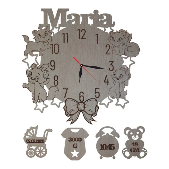 Ceas Disney cu Pisica Marie din Pisicile Aristocrate, Lemn, 35 cm, CD012 - imagine 1