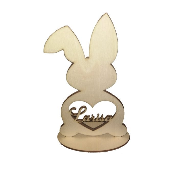 Decoratiune Iepuras Personalizata, Lemn, 17x9cm, Model D01 - imagine 1