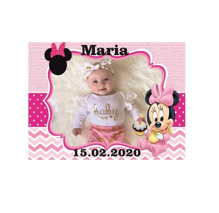 Marturie botez, Minnie, Magnet,10x7.5 cm, Roz - imagine 1