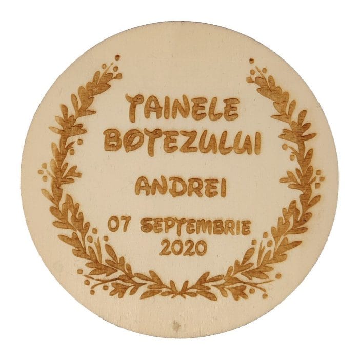 Cutie Stick, Botez, Personalizata, Rotund, Lemn Natur, 12,5 cm, CSNB002 - imagine 1