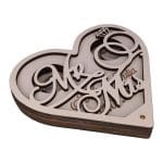 Cutie de verighete, Mr & Mrs, Personalizata, Inima, Lemn, Alb, CTV001