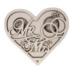 Cutie de verighete, Mr & Mrs, Personalizata, Inima, Lemn, Alb, CTV001 - imagine 3