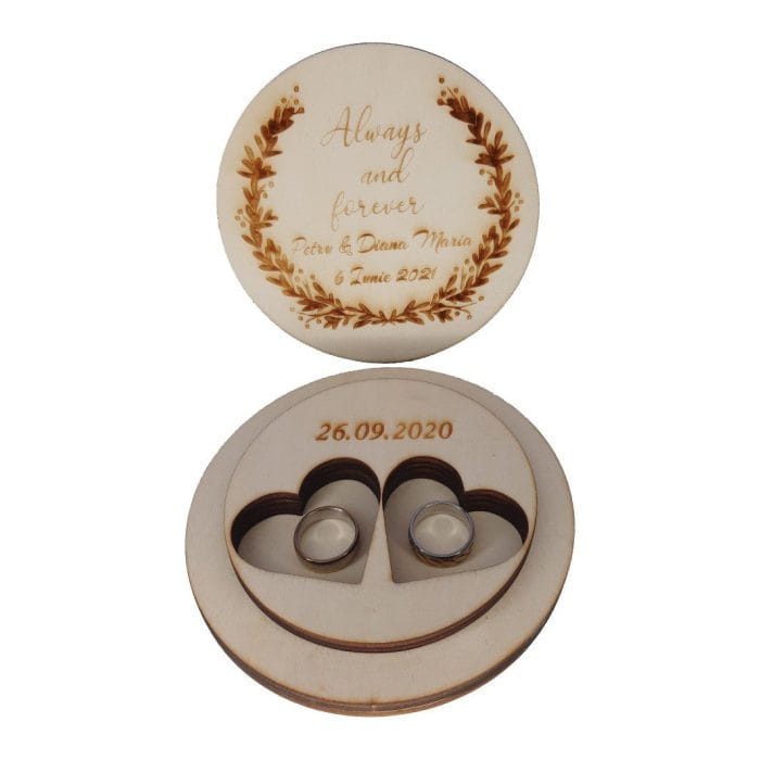 Cutie de verighete, Personalizata, Rotund, Lemn natur, CTV002 - imagine 2