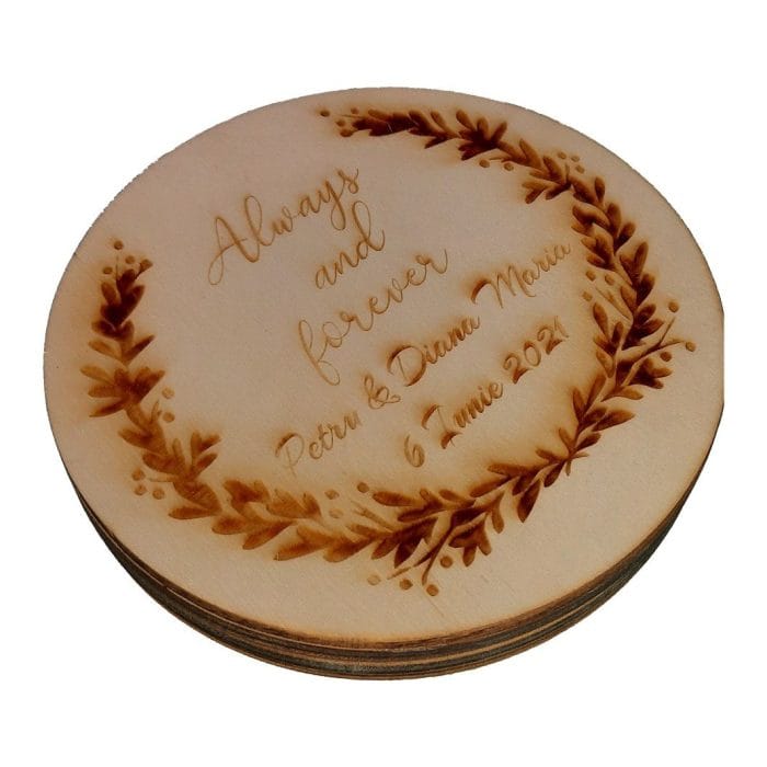 Cutie de verighete, Personalizata, Rotund, Lemn natur, CTV002 - imagine 1