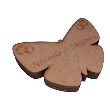 Cutie de verighete, Fluture, Personalizata, Lemn Natur, CTV003