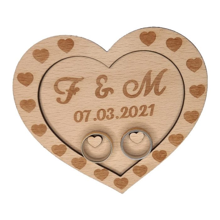 Cutie de verighete, Inima, Personalizata, Lemn Natur, CTV004 - imagine 2