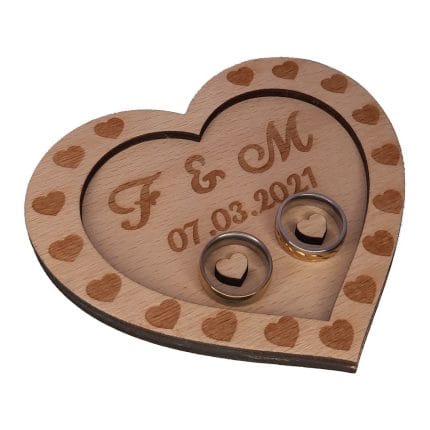 Cutie de verighete, Inima, Personalizata, Lemn Natur, CTV004