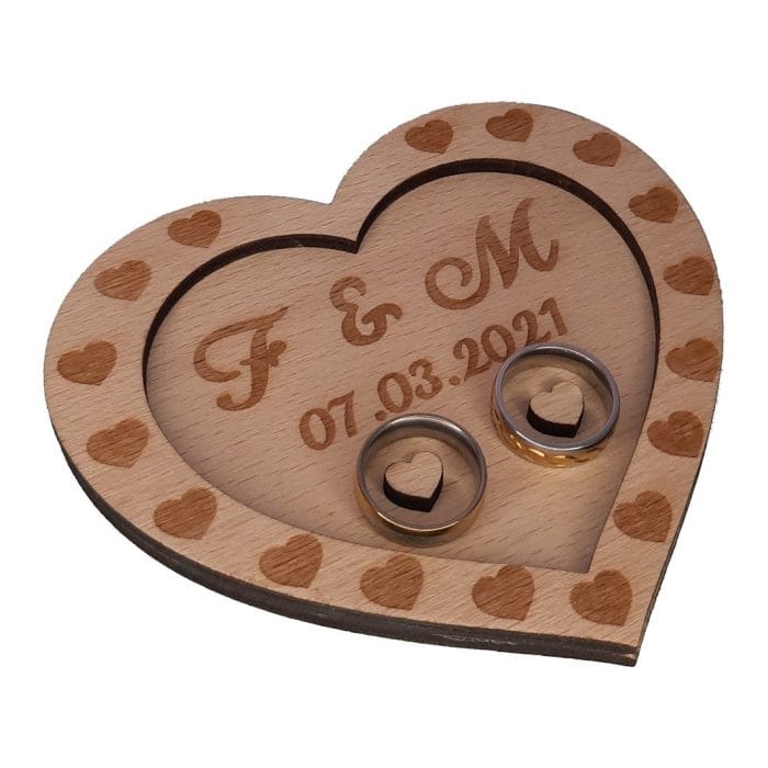 Cutie de verighete, Inima, Personalizata, Lemn Natur, CTV004 - imagine 1