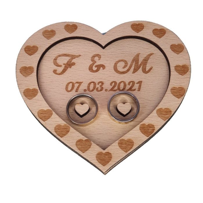 Cutie de verighete, Inima, Personalizata, Lemn Natur, CTV004 - imagine 3