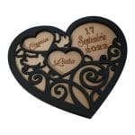 Cutie de verighete, Inima, Personalizata, Lemn Natur, Negru, CTV005