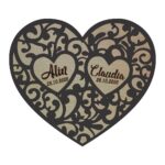 Cutie de verighete, Inima, Personalizata, Lemn Natur, Negru, CTV006