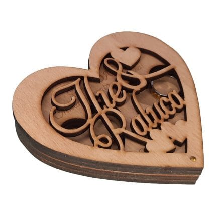 Cutie de verighete, Personalizata, Inima, Lemn Natur, CTV009
