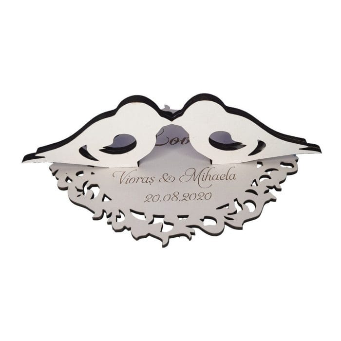 Cutie de verighete, Porumbei, Personalizata, Alb, CTV010 - imagine 1