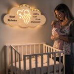 Lampa Veghe Norisor cu datele nasterii Personalizata, Lemn natur LV07 - imagine 2