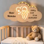 Lampa Veghe Norisor cu datele nasterii Personalizata, Lemn natur LV07 - imagine 3