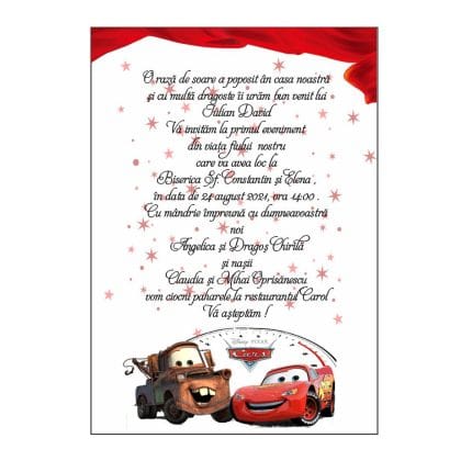 Invitatie botez, Model IC7 , Masinile Cars, Format A5