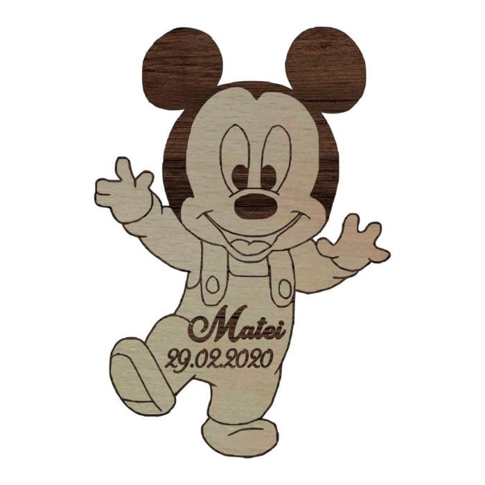 Marturie botez, Personalizata, Model Mickey Mouse, Lemn, 7x5 cm, MB002 - imagine 1