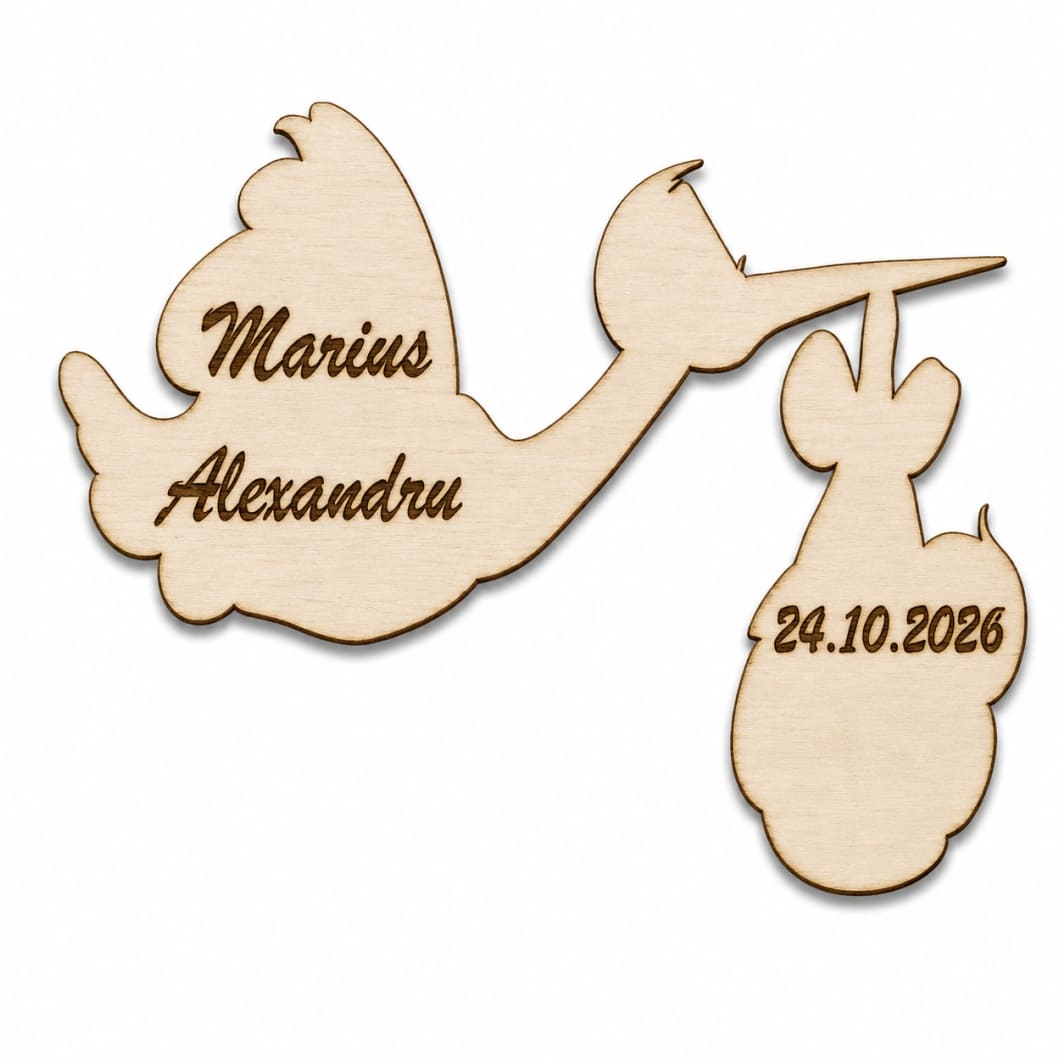 MB015 Marturie botez, Personalizata, Model Barza, Lemn, 7x5,5 cm, MB015 - imagine 1