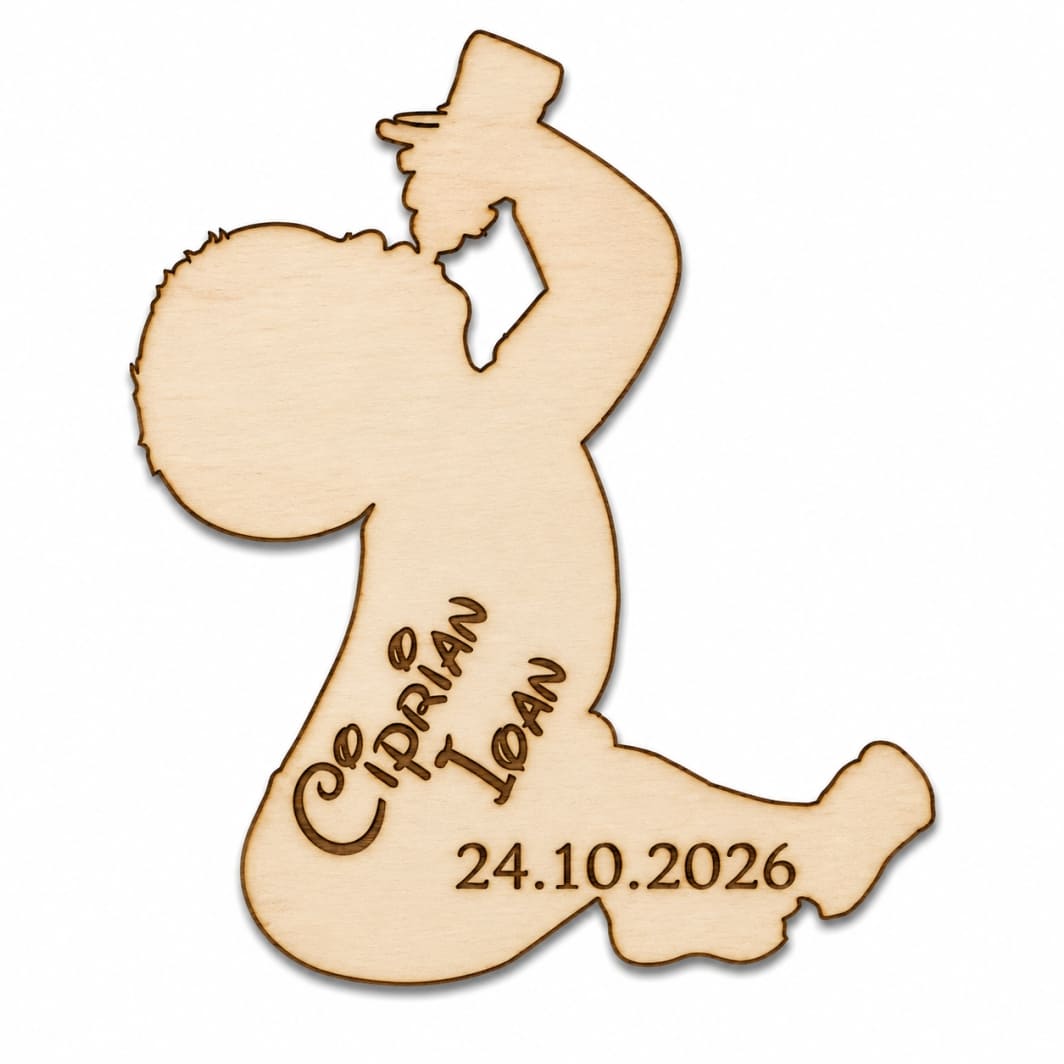 MB019 Marturie botez, Personalizata, Model Copil, Lemn, 6x5 cm, MB019 - imagine 1