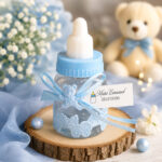 Marturie botez, Biberon, Personalizata, Plastic, 9x4 cm, Albastru - imagine 2