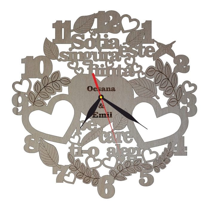 Ceas Personalizat Sotie, Lemn, 40 cm, CST001 - imagine 1