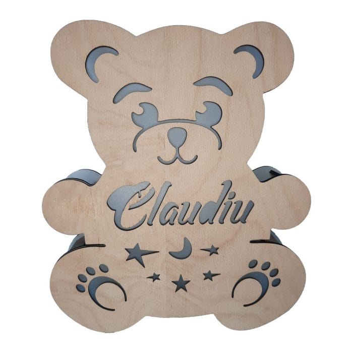 Lampa Veghe, Ursulet, Personalizata, Lemn Natur LV12 - imagine 6