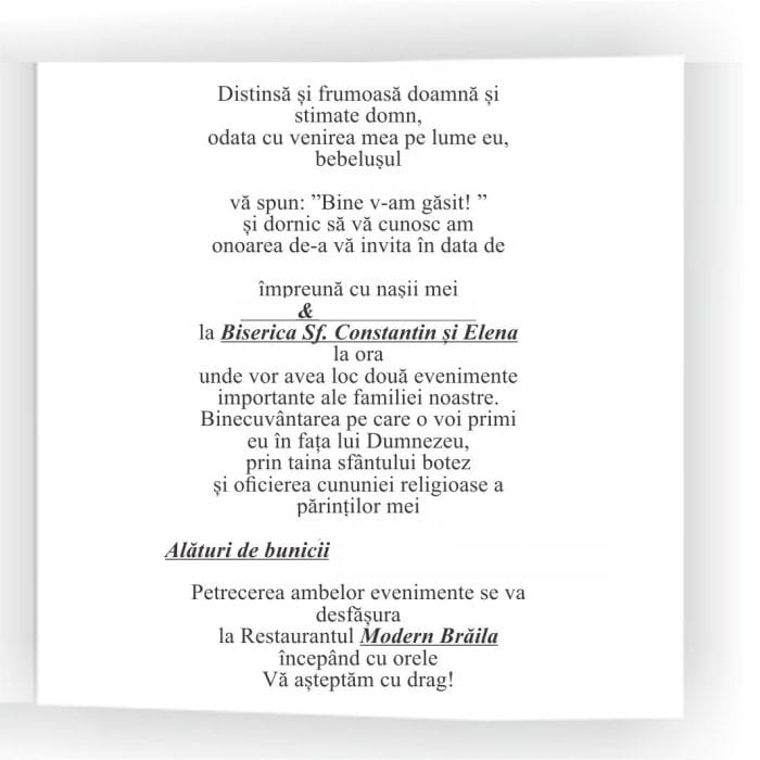 Invitatie Nunta Botez, 2 in 1, Model IC13, 14.8x15.7cm - imagine 2