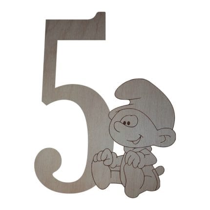 Cifra Aniversara, Personalizata, Strumfi, Lemn, 30x25cm, DCA009
