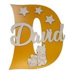 Decoratiune Initiala, Camera Copilului, Personalizata, Galben, Lemn, 30x25cm, DCC003