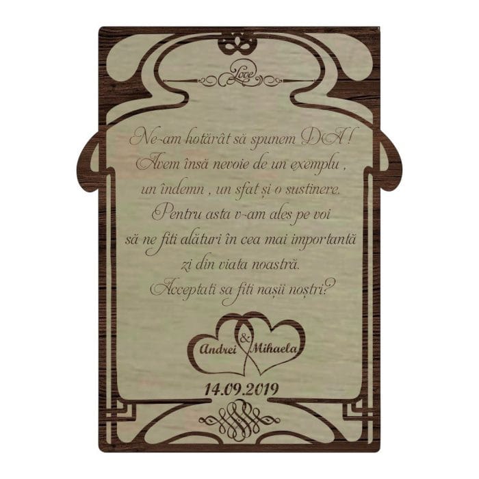 Decoratiune Cadou, Cerere Nasi, Personalizata, Lemn Natur, 17x13cm, DCCN002 - imagine 1
