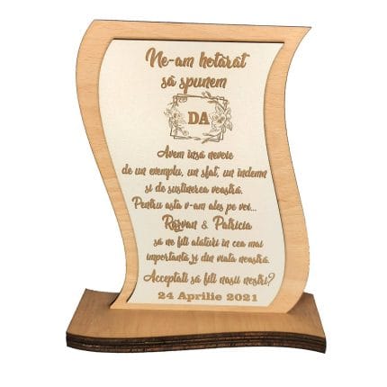 Decoratiune Cadou, Cerere Nasi, Personalizata, Lemn Natur, 19x14cm, DCCN003