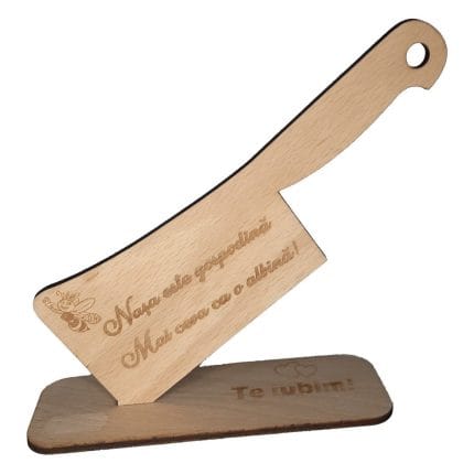 Decoratiune Cadou, Nasi, Tip Cutit Bucatarie, Lemn Natur, 18x16cm, DCNS003
