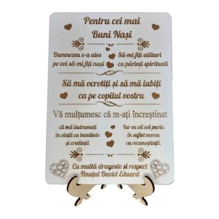 Decoratiune Cadou, Personalizata, Nasi Botez, Lemn, Alb, 26x19cm, DCNS004