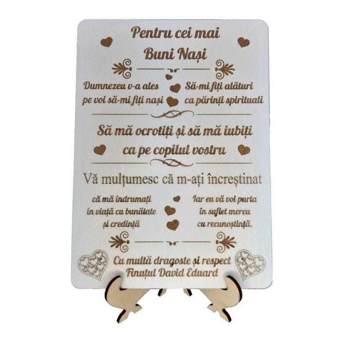 Decoratiune Cadou, Personalizata, Nasi Botez, Lemn, Alb, 26x19cm, DCNS004 - imagine 1