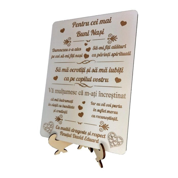 Decoratiune Cadou, Personalizata, Nasi Botez, Lemn, Alb, 26x19cm, DCNS004 - imagine 3