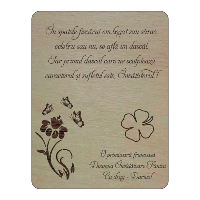 Felicitare Cadou, Personalizata, Invatatoare, Lemn, 10x15cm, DCPS007 - imagine 1