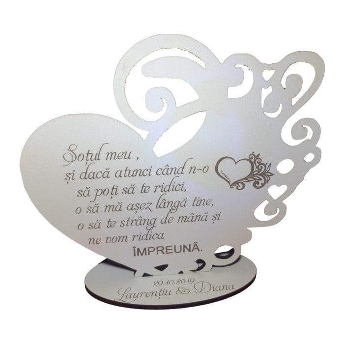 Decoratiune Cadou, Sot, Personalizata, Lemn, Alb, 18x15cm, DCTS006 - imagine 1