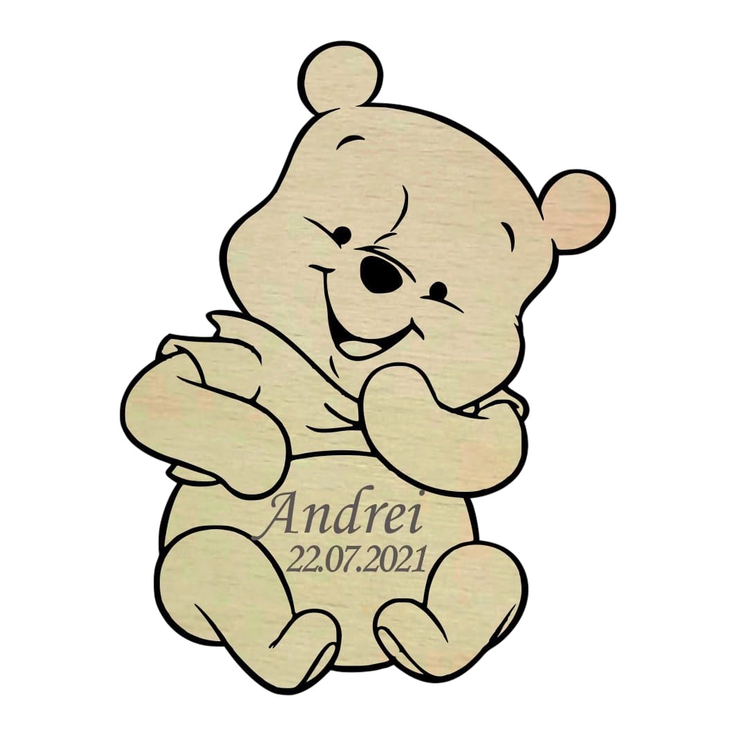 MB004 Marturie botez, Personalizata, Model Winnie, Lemn, 5x4 cm, MB004 - imagine 1