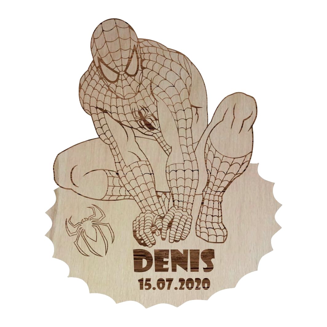 MB006 Marturie botez, Personalizata, Model Spider Man, Lemn, 7x6 cm, MB006 - imagine 1