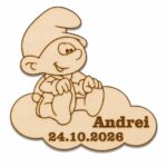 Marturie botez, Personalizata, Model Strumf, Lemn, 5x5 cm, MB008