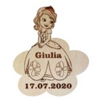 Marturie botez, Personalizata, Model Printesa Sofia, Lemn, 7x6 cm, MB009