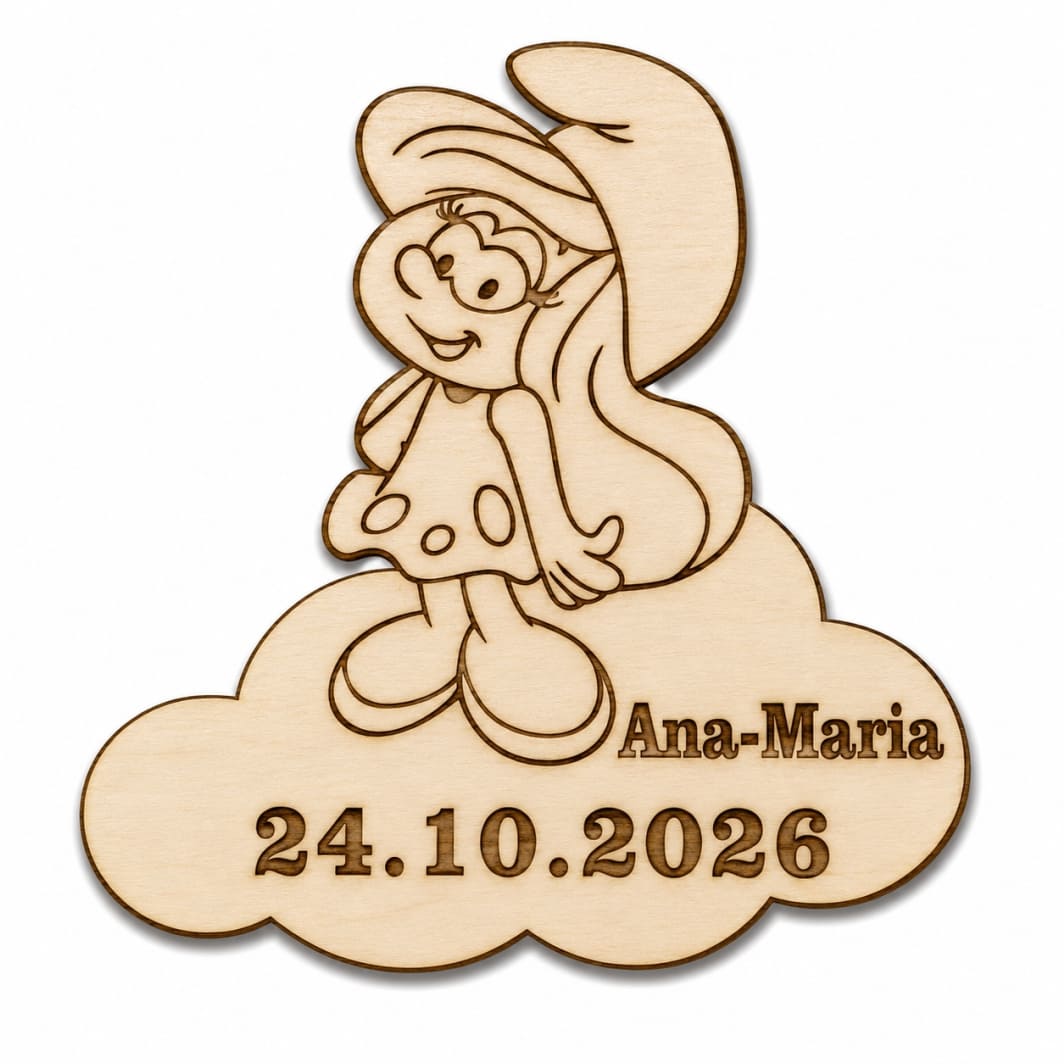 MB010 Marturie botez, Personalizata, Model Strumfita, Lemn, 5x5 cm, MB010 - imagine 1