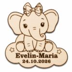 Marturie botez, Personalizata, Model Elefant, Lemn, 5x5 cm, MB013