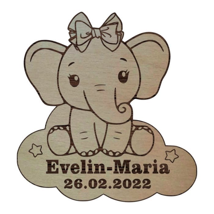 Marturie botez, Personalizata, Model Elefant, Lemn, 5x5 cm, MB013 - imagine 1