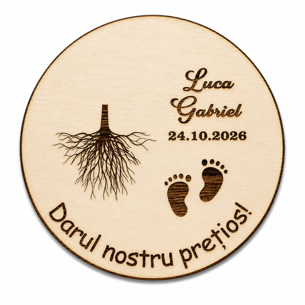 MB014 Marturie botez, Personalizata, Model Copacul Vietii, Lemn, 7x7 cm, MB014 - imagine 1