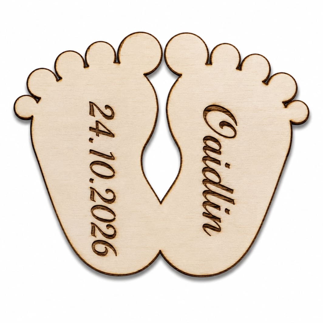 MB016 Marturie botez, Personalizata, Model Picioruse, Lemn, 6x5 cm, MB016 - imagine 1